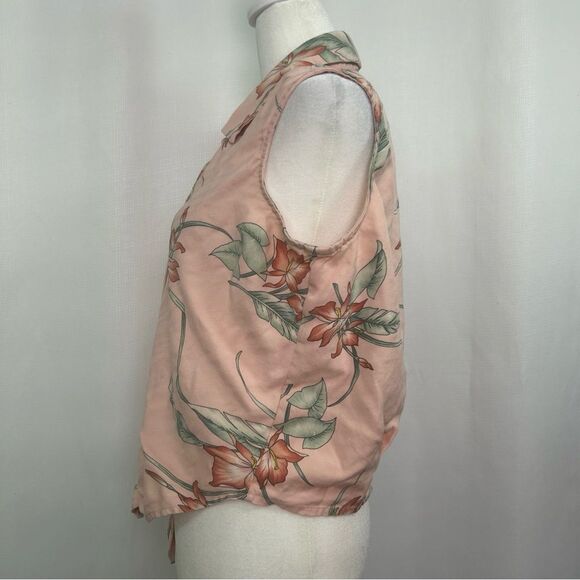 Tommy Bahama Women’s Large Top Button Front Tie 100% Silk Tropical Floral - Picture 6 of 10